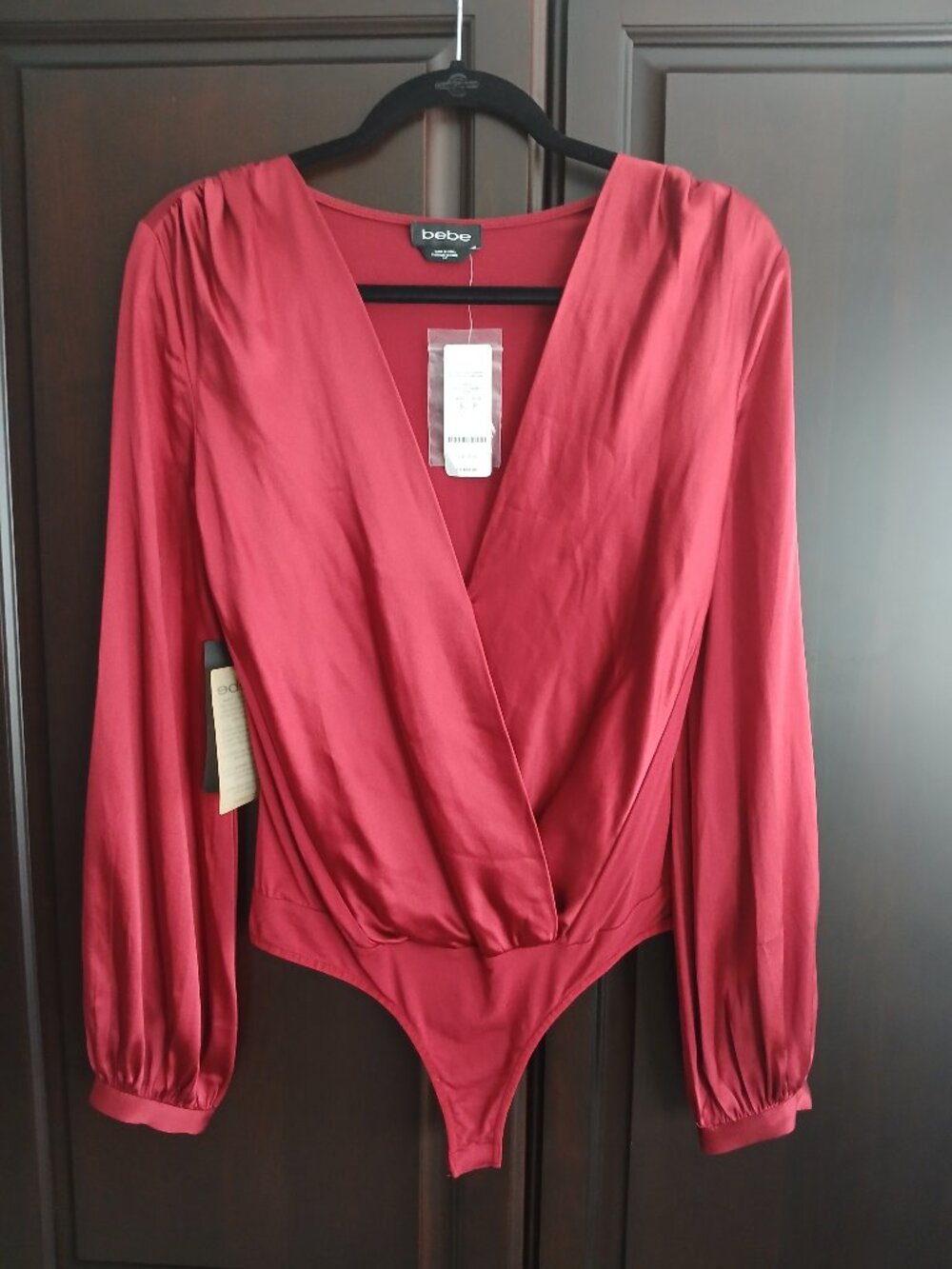bebe Long Sleeve Red Bodysuit Size S